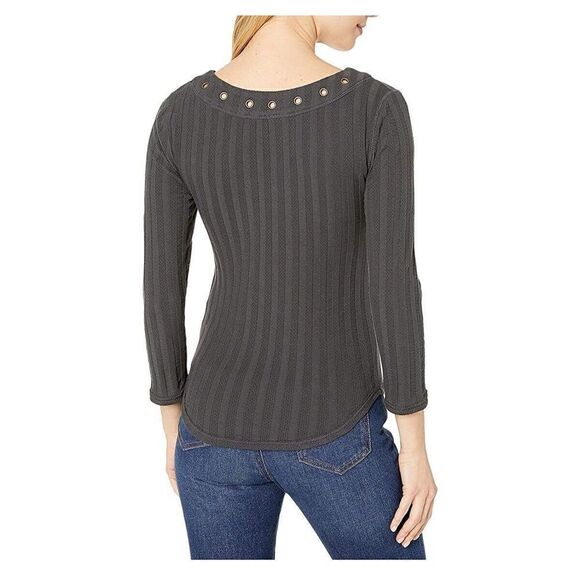 Free People OB1090510 Women's Sz S Washed Black Ice Cold Lace-Up Ribbed Top $78 - Picture 13 of 13